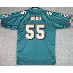 VTG Reebok Jersey Junior Seau #55 Miami Dolphins Mens Large 50 Green NFL